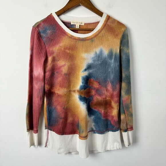 Cactus + Pearl Sunset Tie-Dye Thermal Layered Look Lagenlook Shirt Size Small - Picture 2 of 14